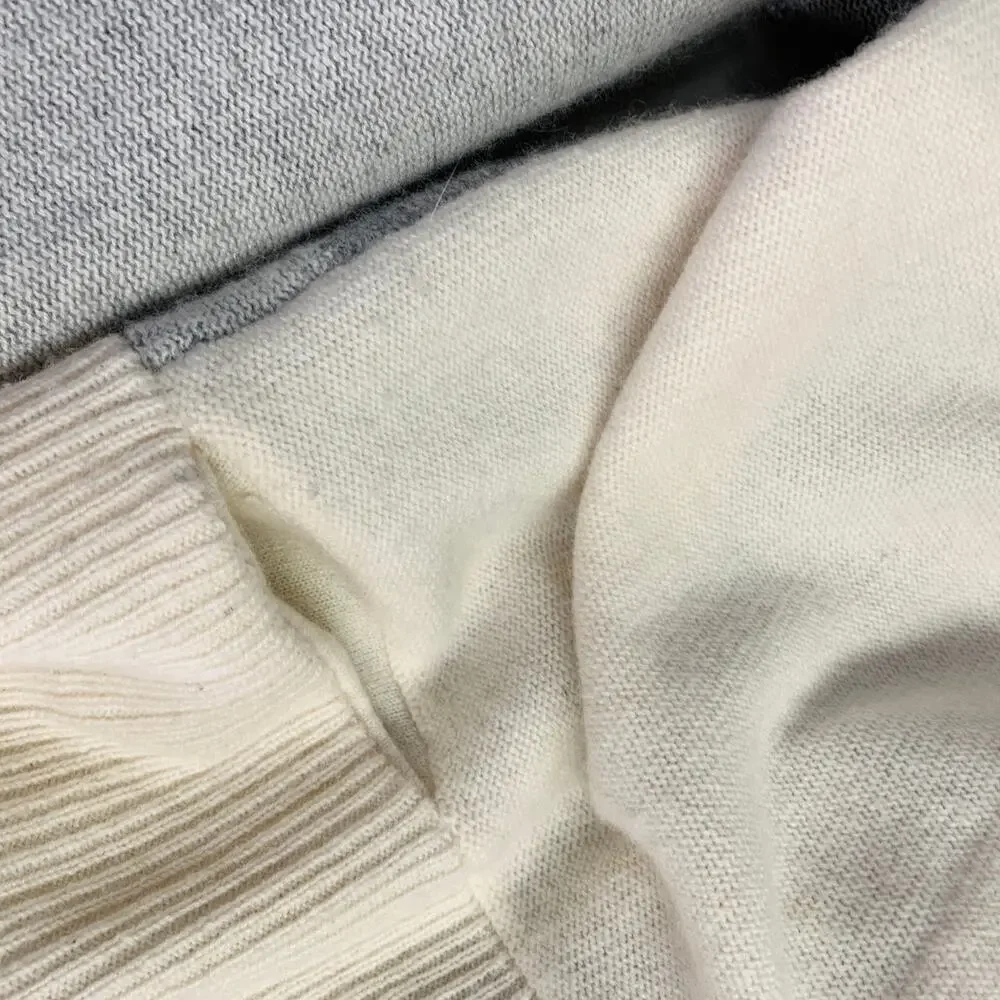 BLACK GOAT Size M Grey Cream Cashmere Stripe Open Front Cardigan